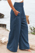 Smocked Wide Waistband High Waist Wide Leg Pants